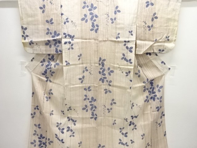 アンティーク　本麻　縞に萩模様着物